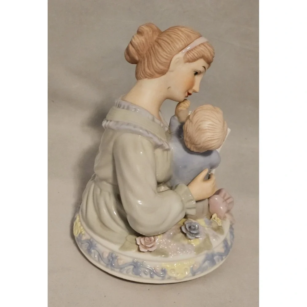 Musical Figurine Plays Brahms Waltz Wind Up Mother Reading To Baby Gift
